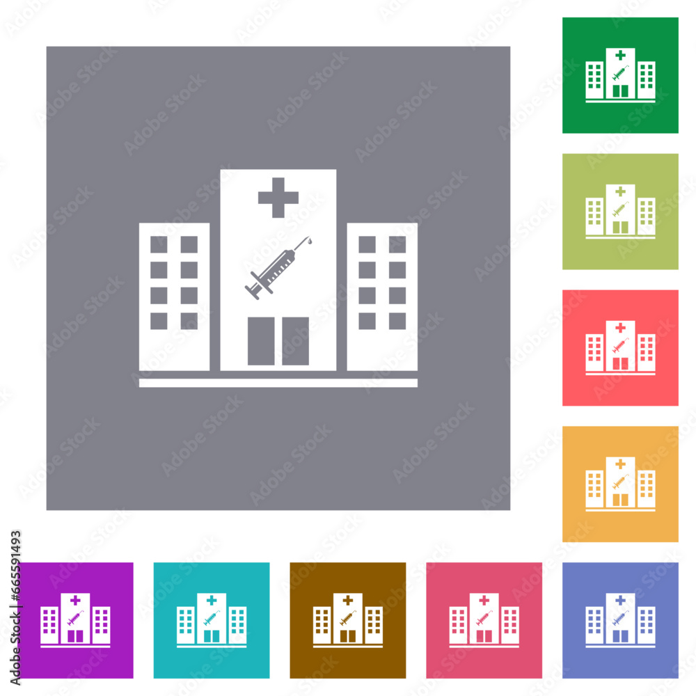 Vaccination station square flat icons