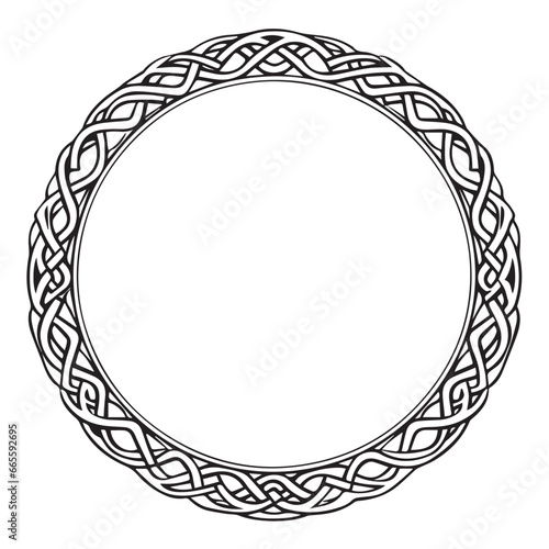 Round Celtic frame. Black pattern, isolated vector on white background. Border