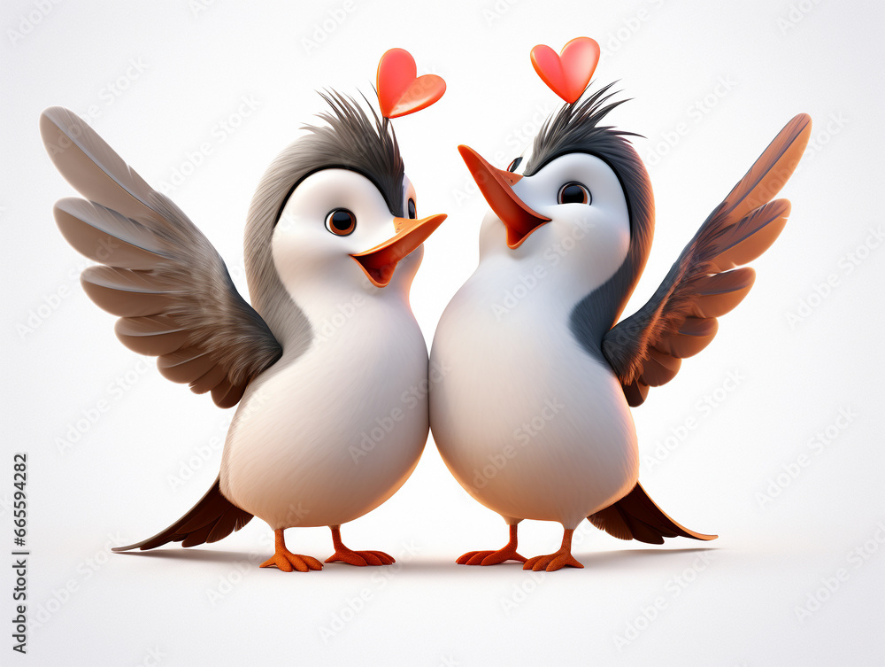 Two 3D Cartoon Hummingbirds in Love on a Solid Background Two 3D Cartoon Hummingbirds in Love on a Solid Background