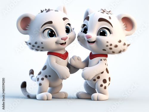Two 3D Cartoon Jaguars in Love on a Solid Background