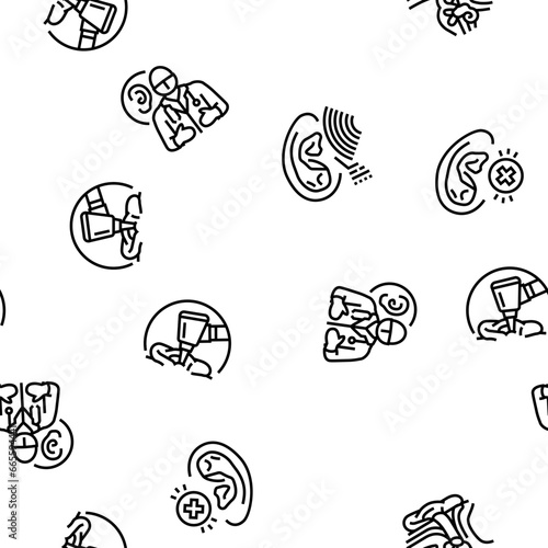 audiologist doctor ear deaf vector seamless pattern thin line illustration