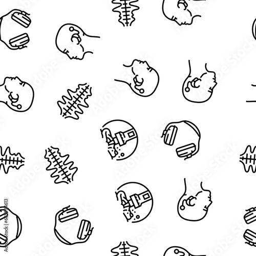 audiologist doctor ear deaf vector seamless pattern thin line illustration