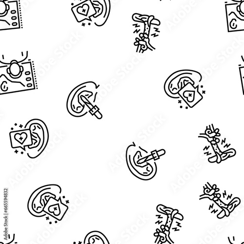 audiologist doctor ear deaf vector seamless pattern thin line illustration