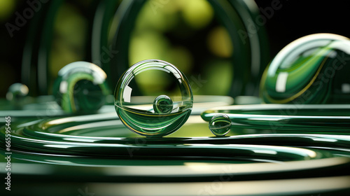 Spheres of Serenity: Abstract Green Lines and Forms. Generative AI