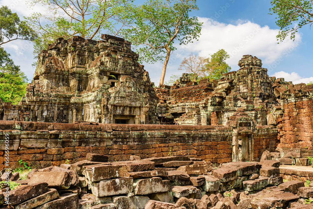 Ruins of ancient Preah Khan temple in Angkor, Cambodia