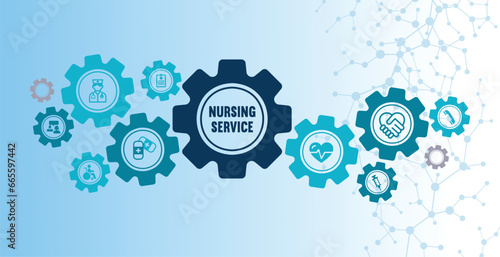 Banner Nursing service vector illustration symbol with the icon of support, care, help, affection, advice and supply