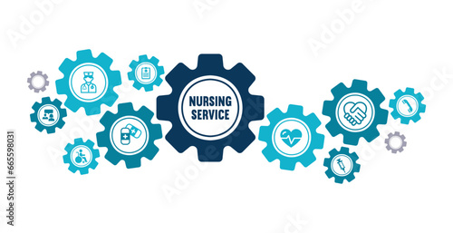 Banner Nursing service vector illustration symbol with the icon of support, care, help, affection, advice and supply