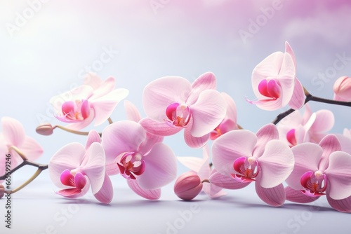 Pink orchid on light blue background