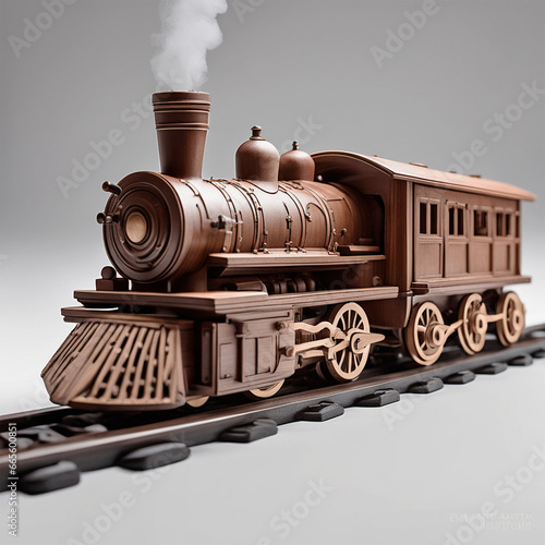wooden model of a steam locomotive running on the tracks