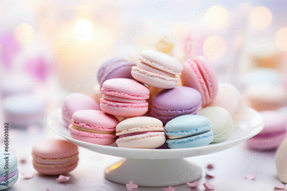 Obraz premium a lot of macaron on the plate with pastel color
