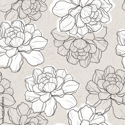 Seamless fashion floral pattern with online flowers. Vector monochrome botanical texture for fabric, textile, wallpaper. Vector illustration
