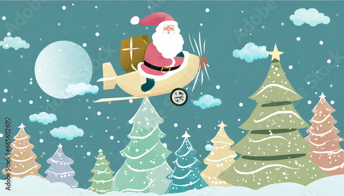 イラスト・クリスマスイメージ 飛行機に乗ったサンタクロース © ShiiSan