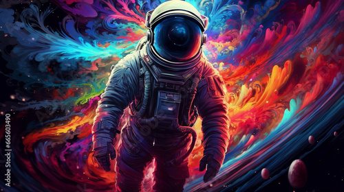 psychonaut a astronaut in colorful space Generative AI