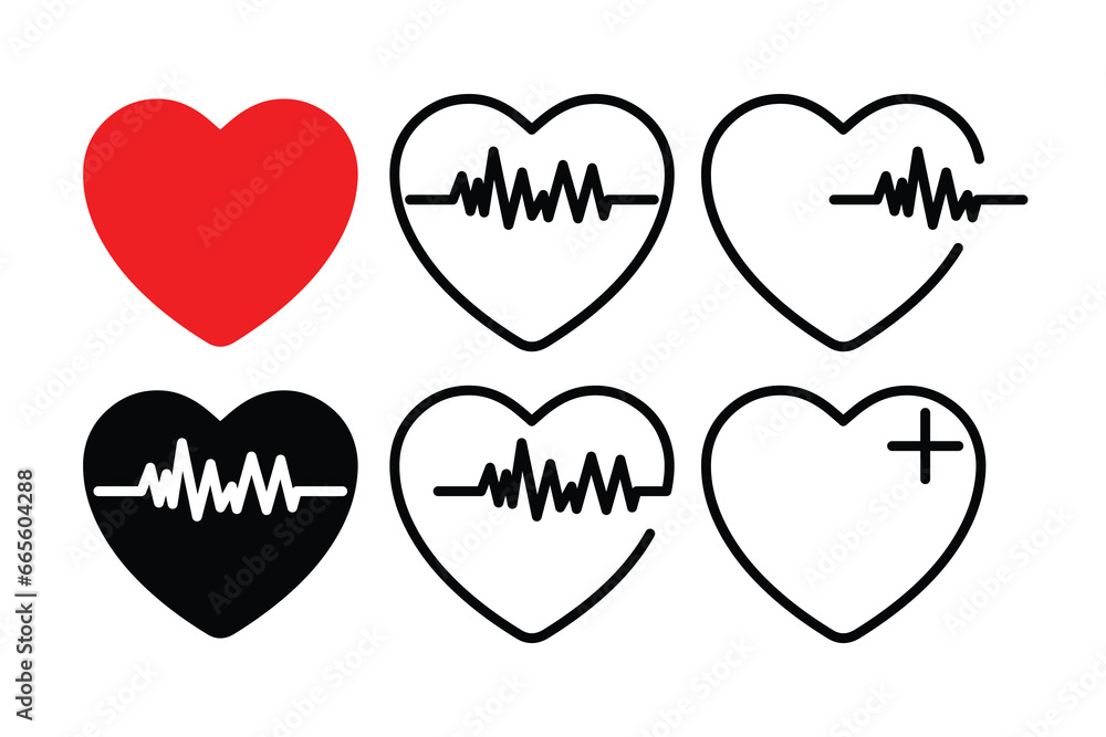 Heart icons. vector set, cardiogram heart logo of different shapes. heartbeat set Heart icons. vector set, cardiogram heart logo of different shapes. heartbeat set