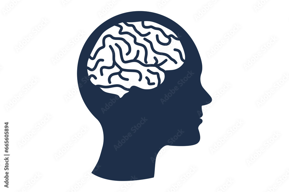Icon brain in human head, simple design, graphic black on white background Icon brain in human head, simple design, graphic black on white background