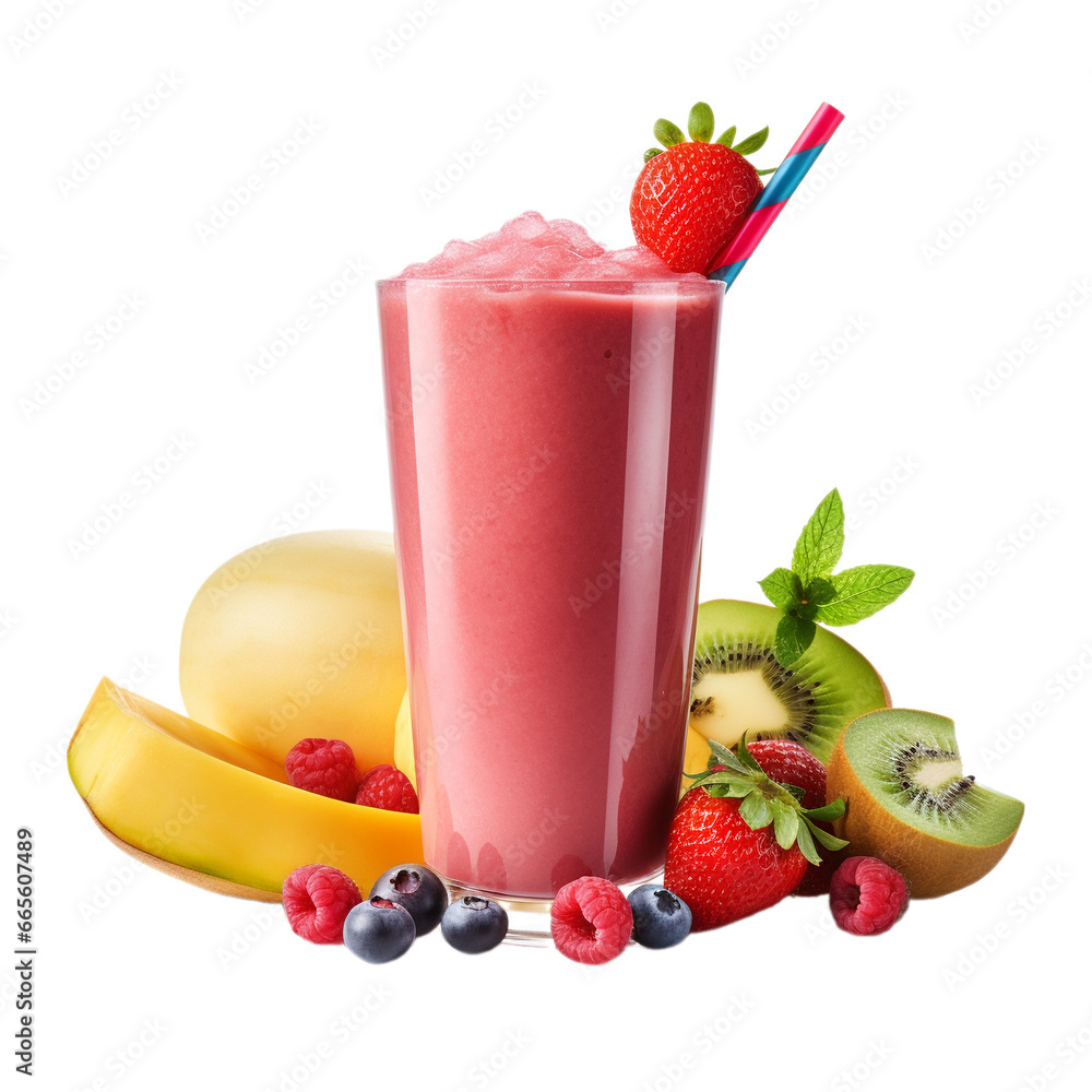 glass of fresh fruit smoothie with fruits isolated on white background, ai generated glass of fresh fruit smoothie with fruits isolated on white background, ai generated