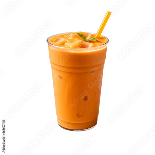 glass of fresh carrot smoothie isolated on white background, ai generated