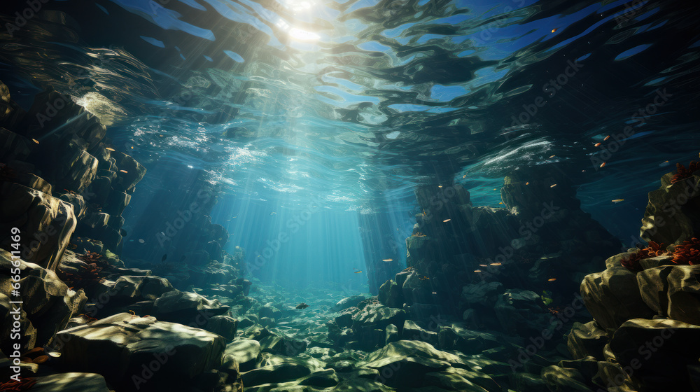Sunlit Serenity: Underwater Ocean View. Generative AI