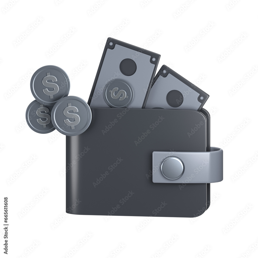 Obraz premium 3d icon Money Wallet, 3d illustration, 3d element, 3d rendering.