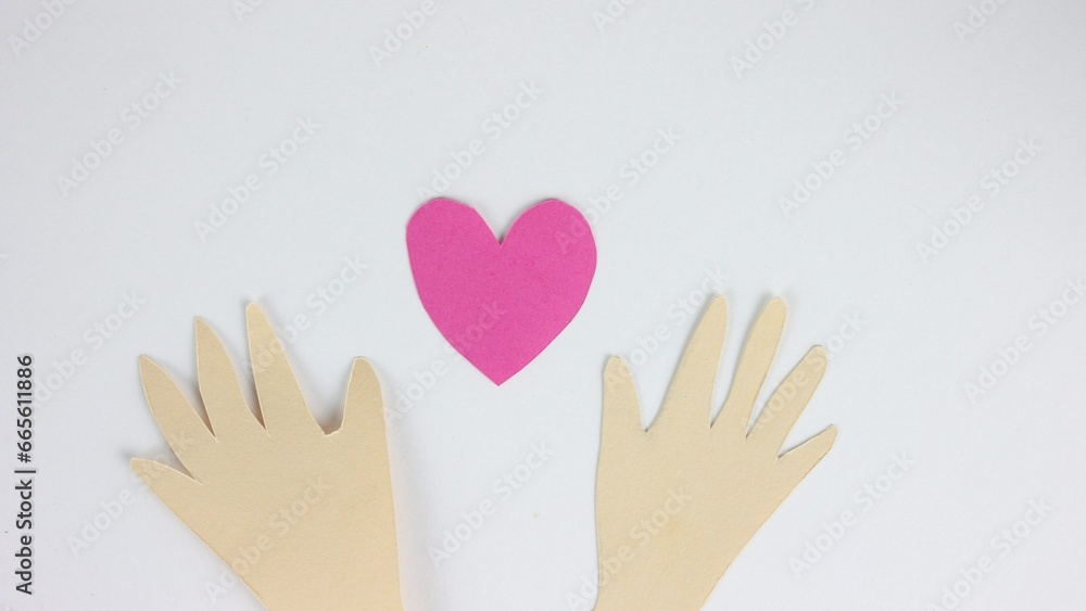 Pink heart beat. Valentines day postcard. Hands hold love card. Romantic concept Pink heart beat. Valentines day postcard. Hands hold love card. Romantic concept