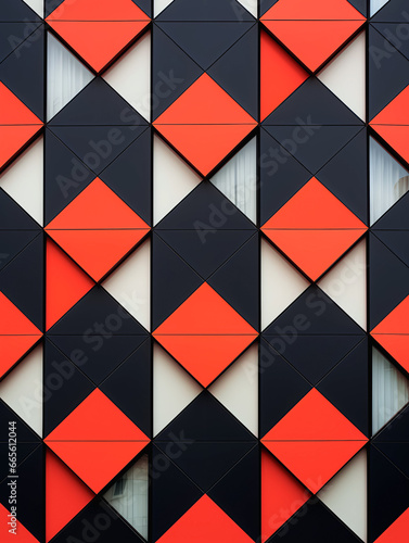 Modern Hotel or Apartment Building Facade With Red & Black Diamonds (ID: 665612044)