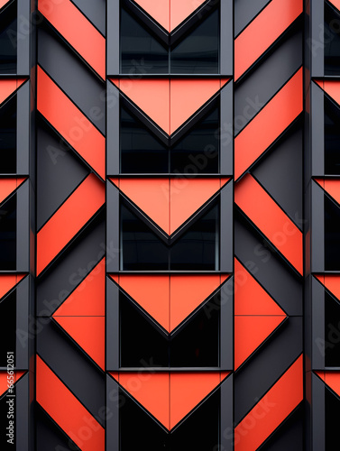 Abstract Geometric Office or Apartment Building Facade in Red & Black (ID: 665612051)