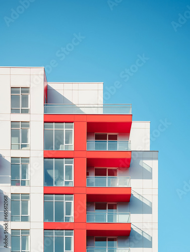Modern Apartment  or Office Building in White & Red (ID: 665612068)