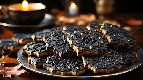 Spooky assortment of Halloween cookies with dark icing