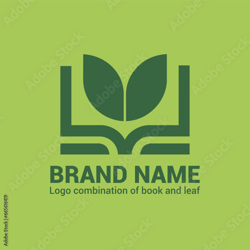 Nature education logo design vector, Logo combination of leaf with book.