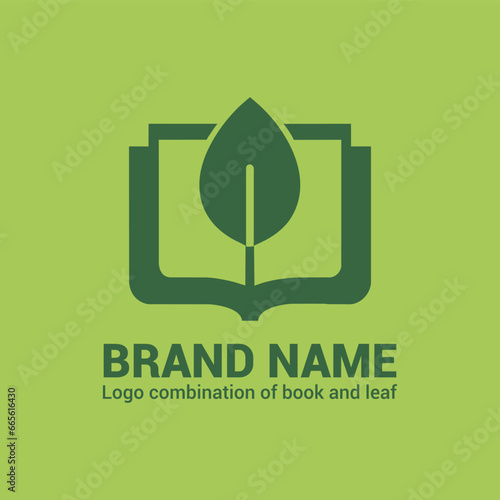 Nature education logo design vector, Logo combination of leaf with book.