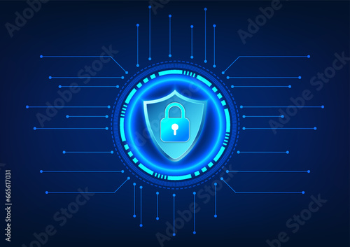 Cybersecurity and Data Privacy technology prevents data theft and data destruction as a system used on the internet network. The lock is inside the technology circle along with the circuit board.