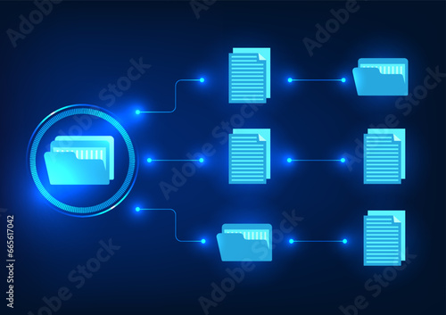 Document technology The document file is inside the technology circle connected to the document. Forwarding work file information to other people within the organization via the Internet network