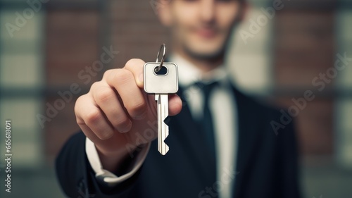 A person with a key , symbolizing the transition to occupying a leased commercial space