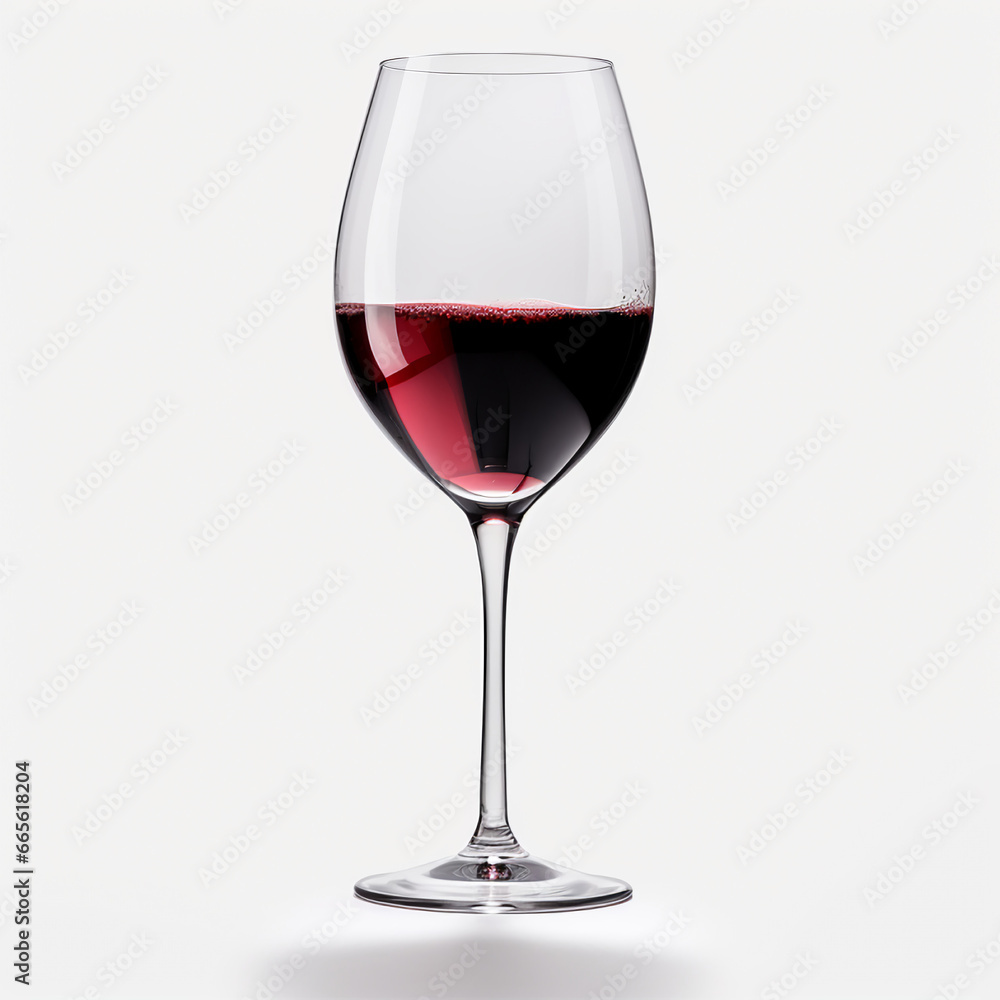 Glass of red wine isolated on white background close-up side view. AI Generation