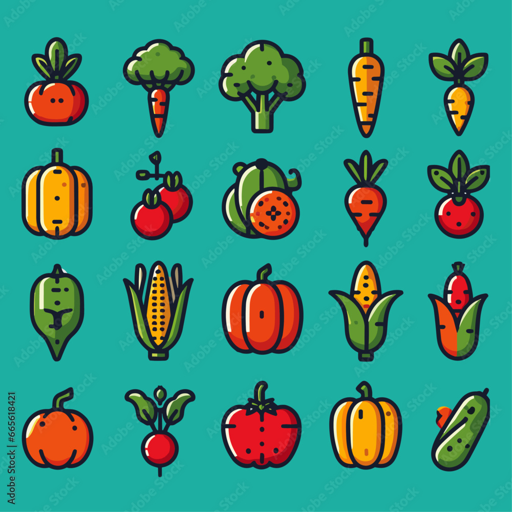 Professional Colorful icon Vegetables set design Professional Colorful icon Vegetables set design