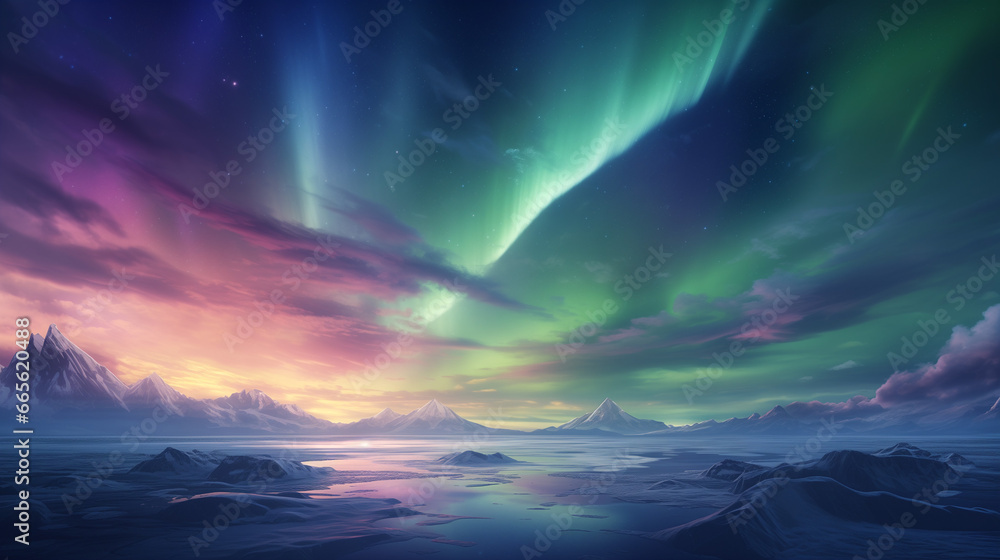 sunrise over the sea aurora borealis
