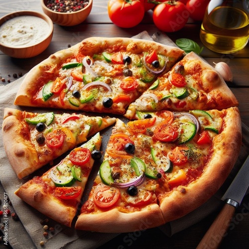 Pizza with tuna, pepperoni and vegetables
بيزا بالتونة و البيبروني و الخضار photo