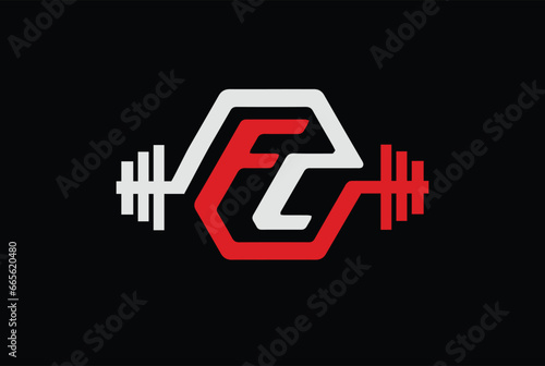 Letter F ,C, FC OR CF Logo With barbell. Fitness Gym logo. fitness vector logo design for gym and fitness