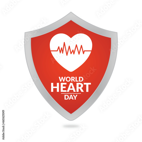 vector world heart day for medical care and treatment vector. cardiogram shield background