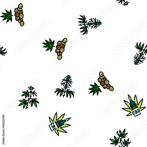 cannabis plant leaf weed hemp vector seamless pattern thin line illustration