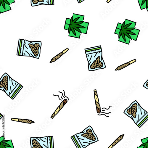 cannabis plant leaf weed hemp vector seamless pattern thin line illustration