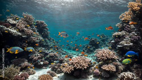 Beautiful underwater coral reefs with colorful fishes