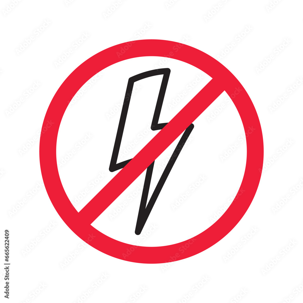 Forbidden Prohibited Warning, caution, attention, restriction label danger. No energy vector icon. Do not use charger sign design. No thunder symbol flat pictogram. No lightning Forbidden Prohibited Warning, caution, attention, restriction label danger. No energy vector icon. Do not use charger sign design. No thunder symbol flat pictogram. No lightning