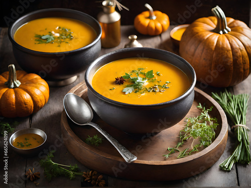 Cozy Autumn Comfort: Homemade Pumpkin Soup. generative ai