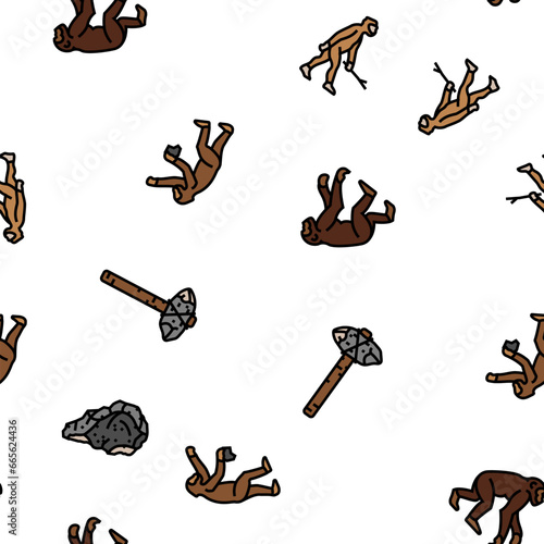 human evolution man caveman vector seamless pattern thin line illustration