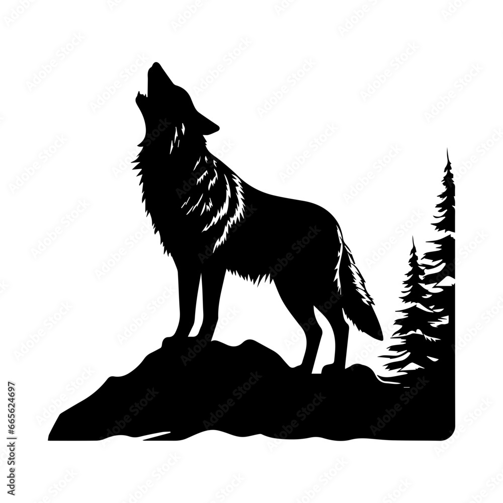 Howling Wolf Silhouette Vector icon, logo, sign isolated on white background. Vector illustration, ai generated