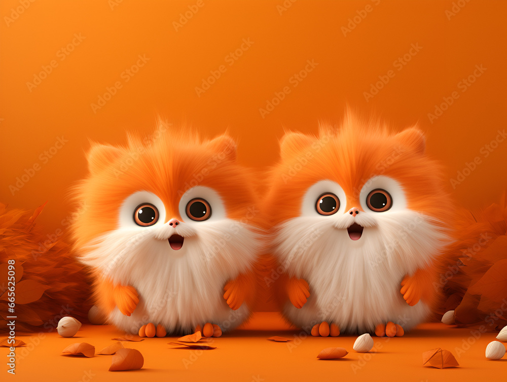 Funny fluffy cute animal on orange background Funny fluffy cute animal on orange background