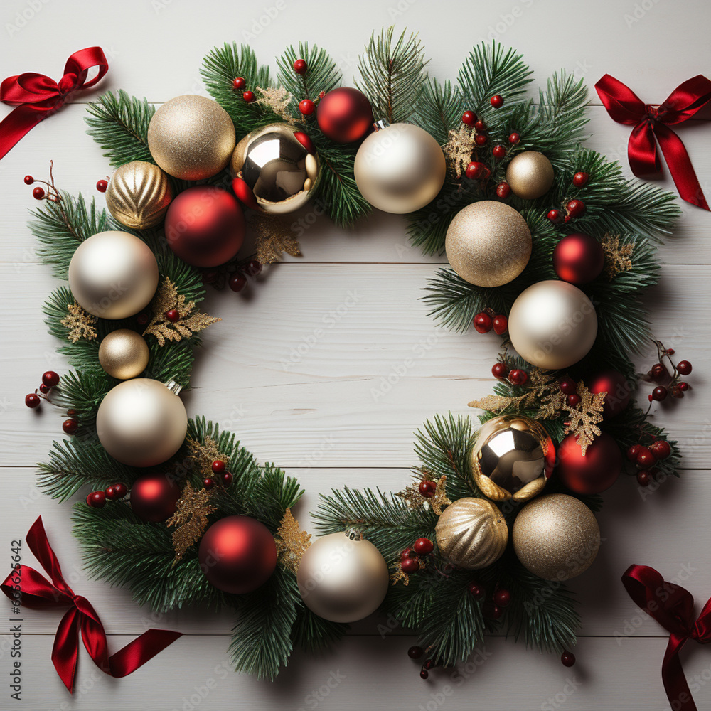 Christmas frame with gift boxes, flowers and berries on wooden background.
Christmas frame with gift boxes, flowers and berries on wooden background.