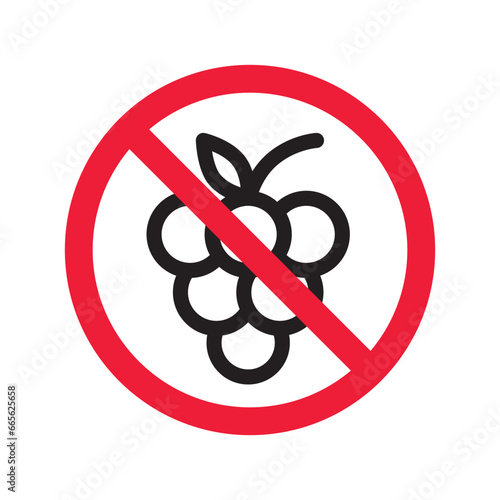 Forbidden Prohibited Warning, caution, attention, restriction label danger. No grape vector icon. Do not eat grape sign design. No grape fruit symbol flat pictogram.