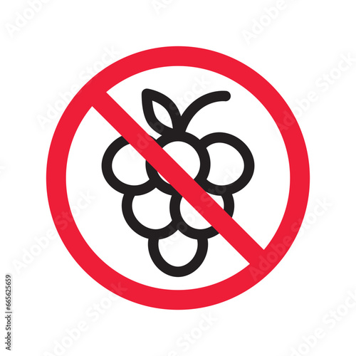 Forbidden Prohibited Warning, caution, attention, restriction label danger. No grape vector icon. Do not eat grape sign design. No grape fruit symbol flat pictogram.